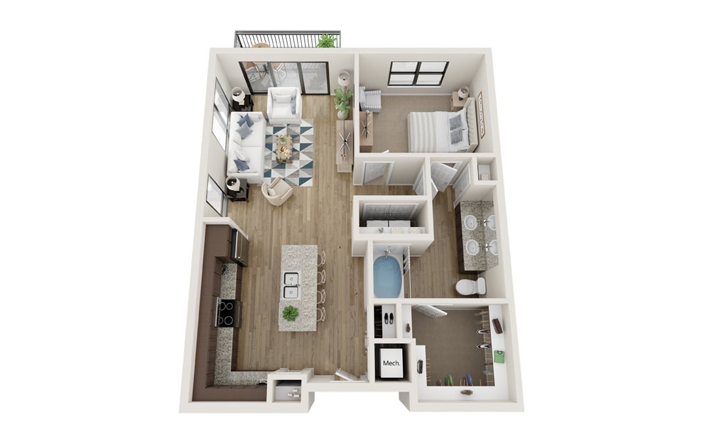 A3 - 1 bedroom floorplan layout with 1 bath and 823 square feet. (Without Yard)