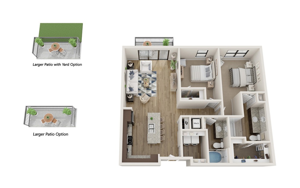 The Eugenia - 2 bedroom floorplan layout with 2 baths and 1166 square feet. (With Yard)